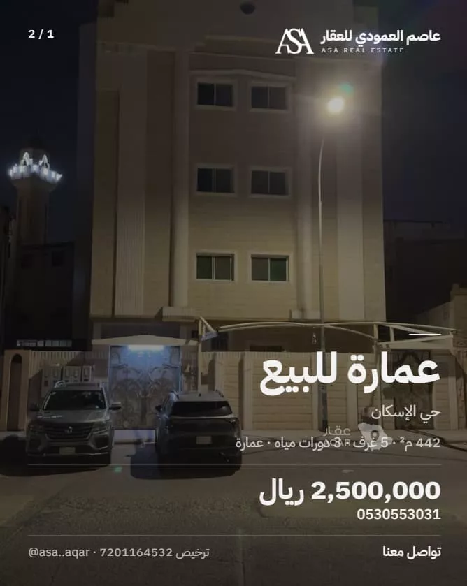 عمارة للبيع في شارع ابو بكر القفال, حي الإسكان, مدينة المدينة المنورة, منطقة المدينة المنورة