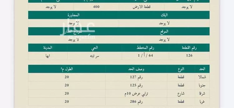 أرض للبيع في شارع الاصيل, حي الأندلس, مدينة أبها, منطقة عسير