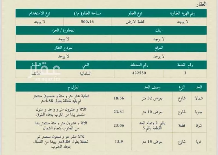 أرض للبيع في شارع اوس ابن قبطي ابن عمرو ابن زيد, حي القهيب, مدينة الطائف, منطقة مكة المكرمة صورة 3
