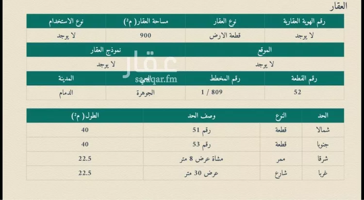 أرض للبيع في شارع الزخرف, حي الجوهرة, مدينة الدمام, المنطقة الشرقية