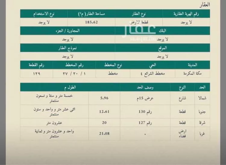 أرض للبيع في شارع سعد بن خثيمة, حي الكوثر, مدينة مكة المكرمة, منطقة مكة المكرمة صورة 2
