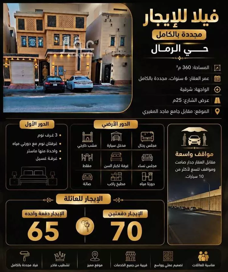 فيلا للإيجار في شارع علي البيتي, حي الرمال, مدينة الرياض, منطقة الرياض