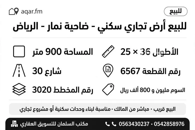 أرض للبيع في شارع وادي السادة, حي ضاحية نمار, مدينة الرياض, منطقة الرياض
