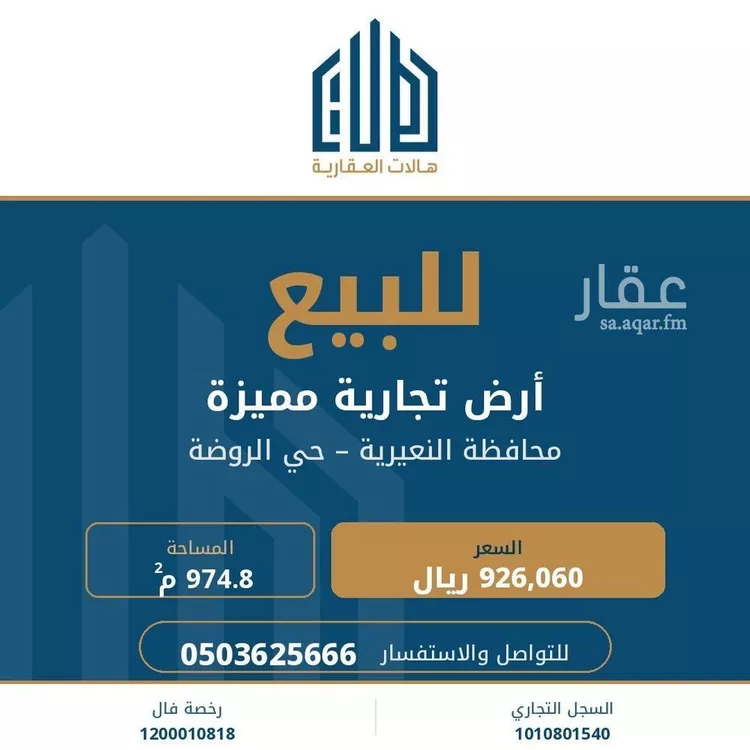 أرض للبيع في شارع طريق الملك عبدالله بن عبدالعزيز, حي الروضة, مدينة النعيرية, المنطقة الشرقية