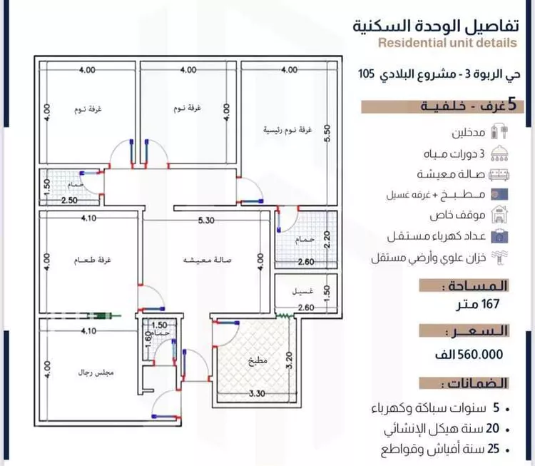 شقة للبيع في شارع الحسين بن رواحة, حي الربوة, مدينة جدة, منطقة مكة المكرمة