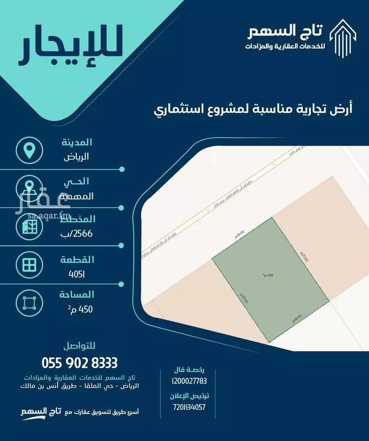 أرض للإيجار في شارع ابن أبي الشكر الفلكي, حي المهدية, مدينة الرياض, منطقة الرياض