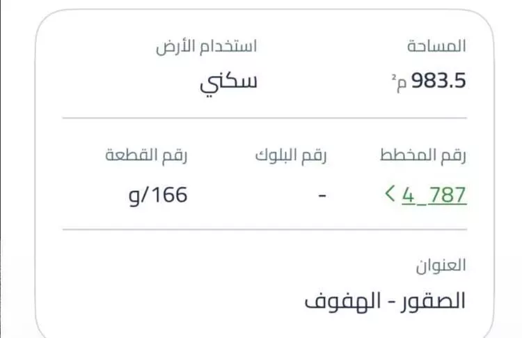 أرض للبيع في شارع حمزه بن مالك, حي الصقور, مدينة الاحساء, المنطقة الشرقية صورة 3