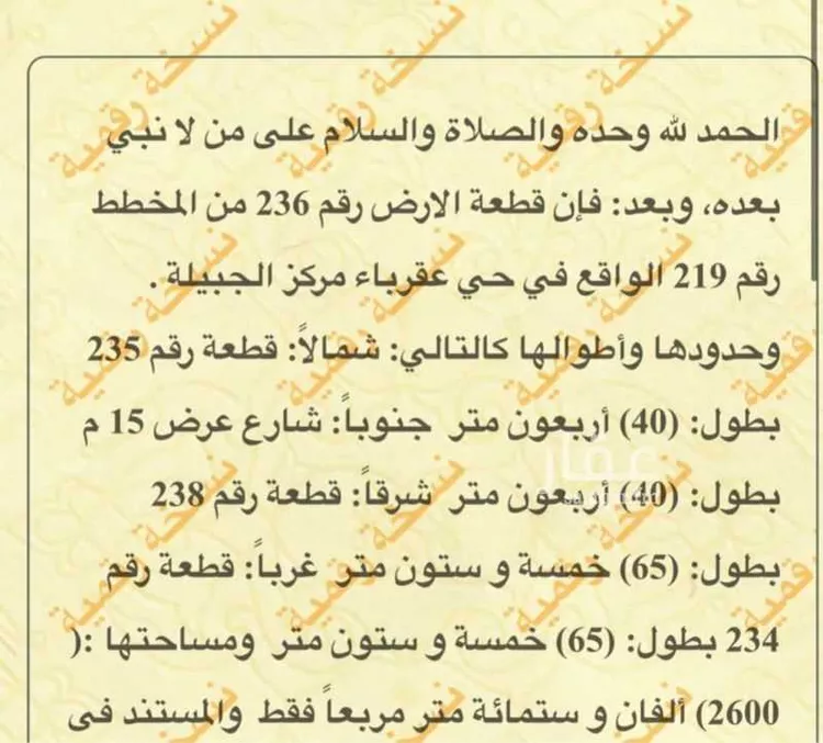 أرض للبيع في حي عقرباء, مدينة امارة منطقة الرياض - الجبيله, منطقة الرياض صورة 2