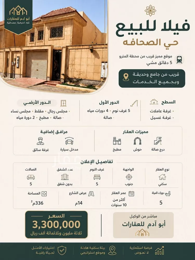 فيلا للبيع في شارع الرائد, حي الصحافة, مدينة الرياض, منطقة الرياض صورة 3
