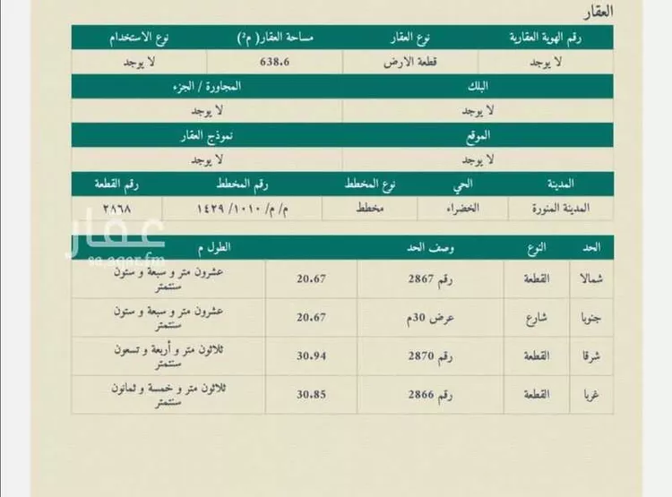 أرض للبيع في حي الخضراء, مدينة المدينة المنورة, منطقة المدينة المنورة صورة 3
