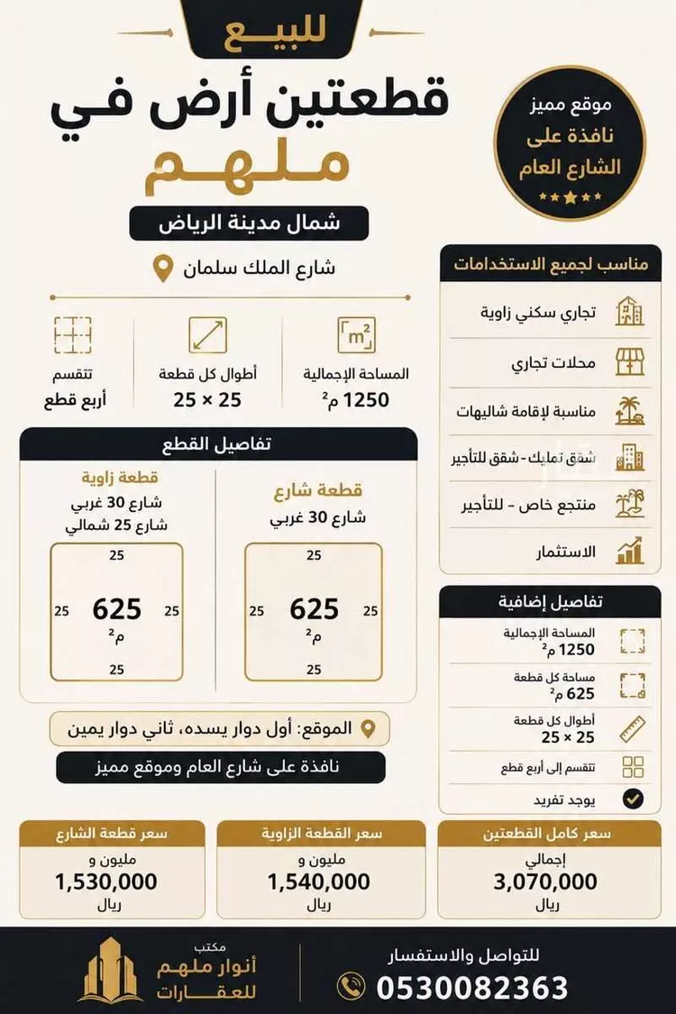 أرض للبيع في شارع طريق الملك عبدالعزيز, في ملهم, حي ملهم, مدينة ملهم, منطقة الرياض صورة 2