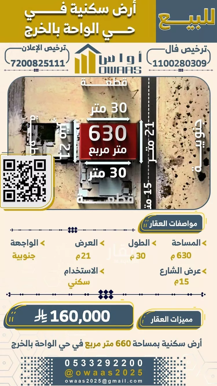 أرض للبيع في حي الواحة, مدينة الخرج, منطقة الرياض صورة 2