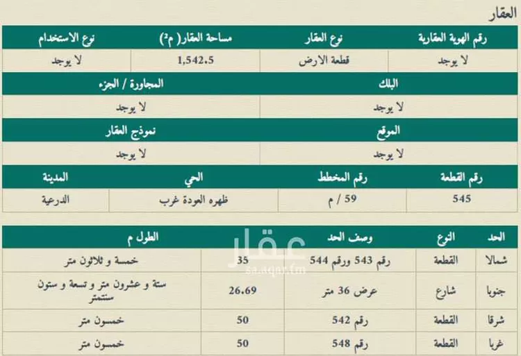 أرض للبيع في شارع ظهره العودة غرب 29, حي ظهره العودة غرب, مدينة امارة منطقة الرياض - الدرعيه, منطقة الرياض