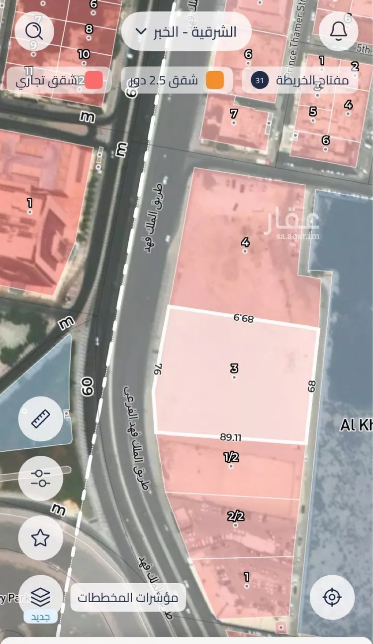 أرض للبيع في شارع شارع الملك عبدالعزيز عرض 60, حي الخبرالشمالية, مدينة الخبر, المنطقة الشرقية