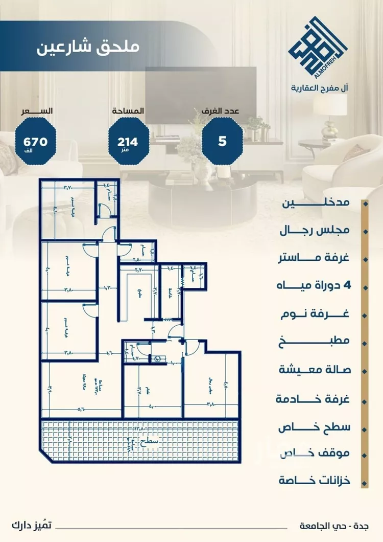 شقة للبيع في شارع ابن الشرف, حي الجامعة, مدينة جدة, منطقة مكة المكرمة صورة 4