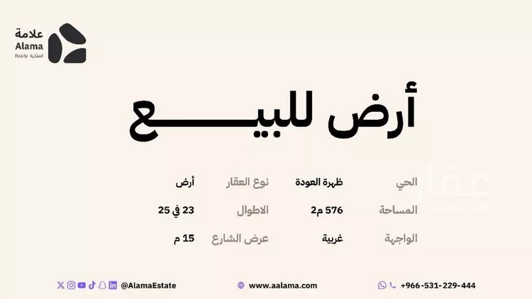 أرض للبيع في شارع الامام الشوكاني, حي ظهرة العودة شرق, مدينة الدرعية, منطقة الرياض