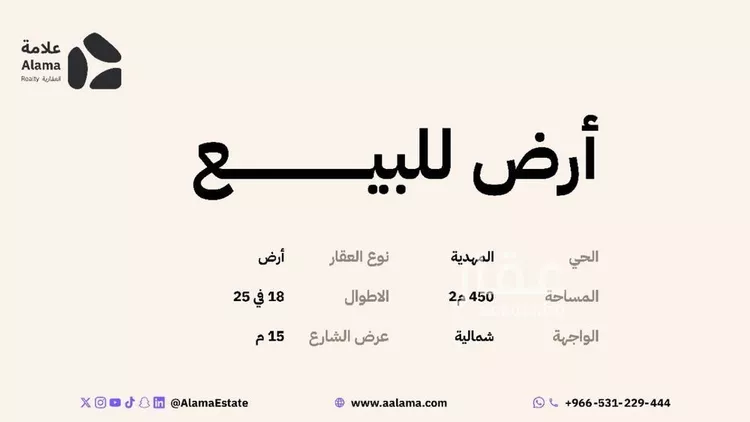 أرض للبيع في شارع ابي الفضل العطار, حي المهدية, مدينة الرياض, منطقة الرياض