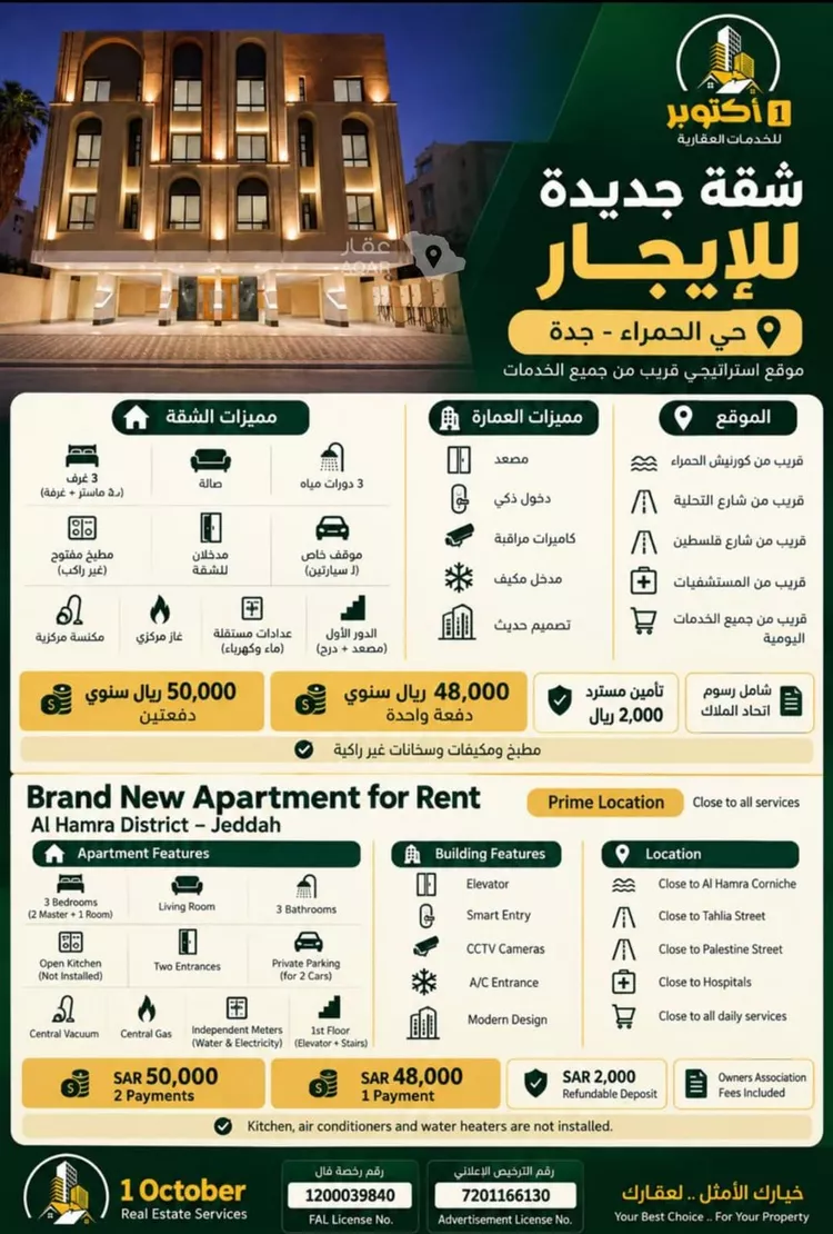 Apartment for Rent in Jeddah Al Hamra