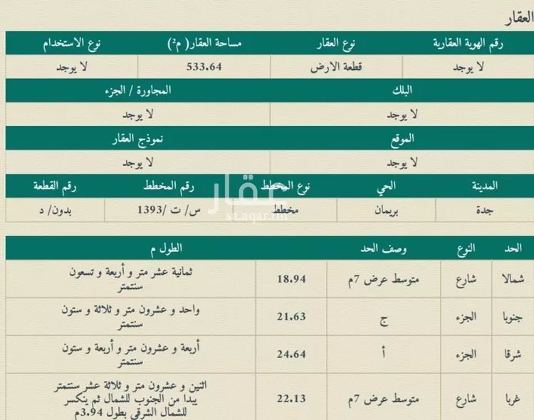 أرض للبيع في شارع محمد بن يسار, حي بريمان, مدينة جدة, منطقة مكة المكرمة
