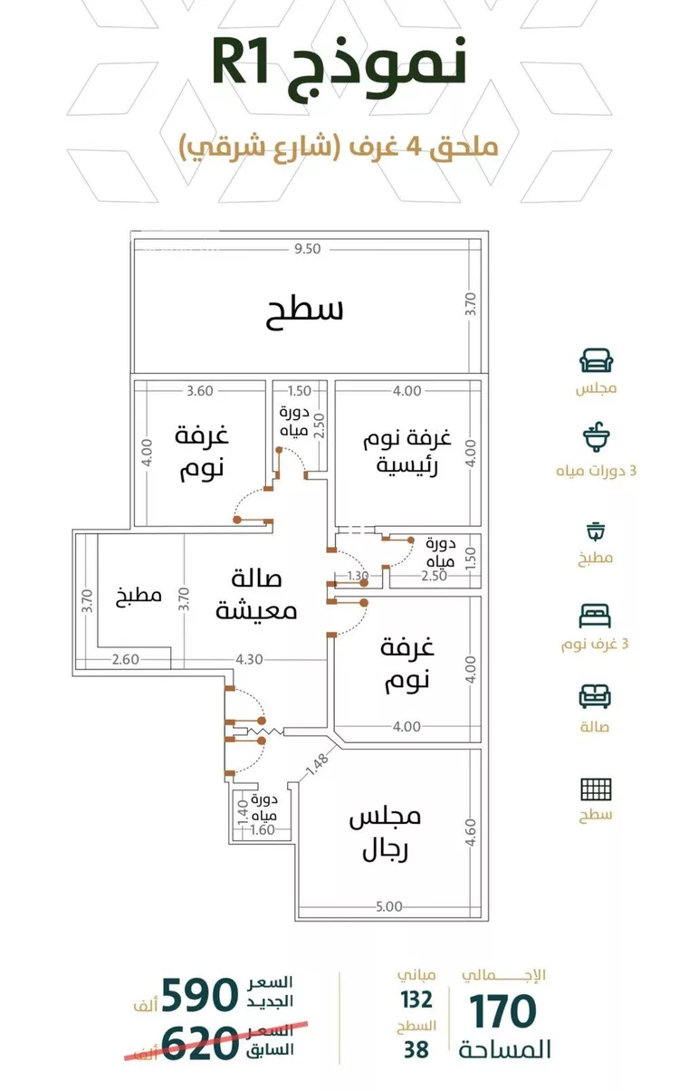 شقة للبيع في شارع الخليفة المأمون, حي الربوة, مدينة جدة, منطقة مكة المكرمة 1 صورة