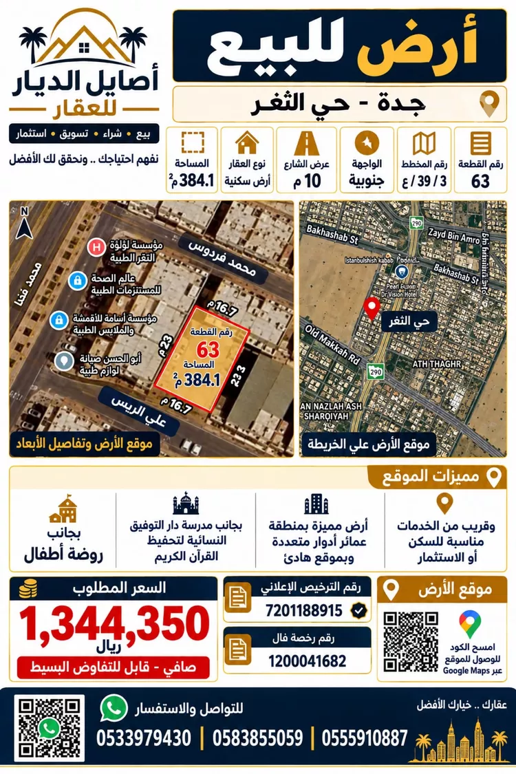 أرض للبيع في شارع علي الريس, حي الثغر, مدينة جدة, منطقة مكة المكرمة
