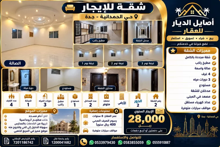 شقة للإيجار في شارع عبيدالله النسائى, حي الحمدانية, مدينة جدة, منطقة مكة المكرمة