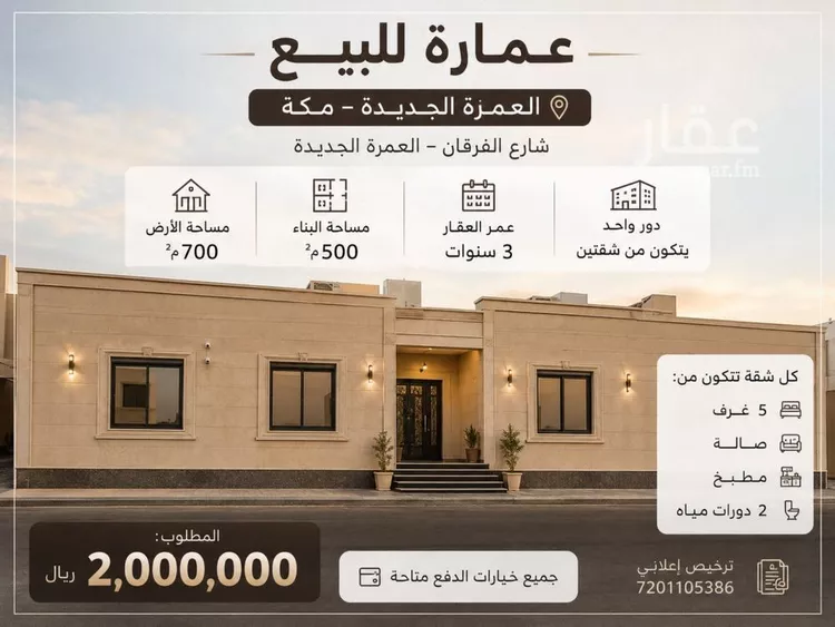 عمارة للبيع في شارع 135 الفرقان, حي الفرقان, مدينة مكة المكرمة, منطقة مكة المكرمة