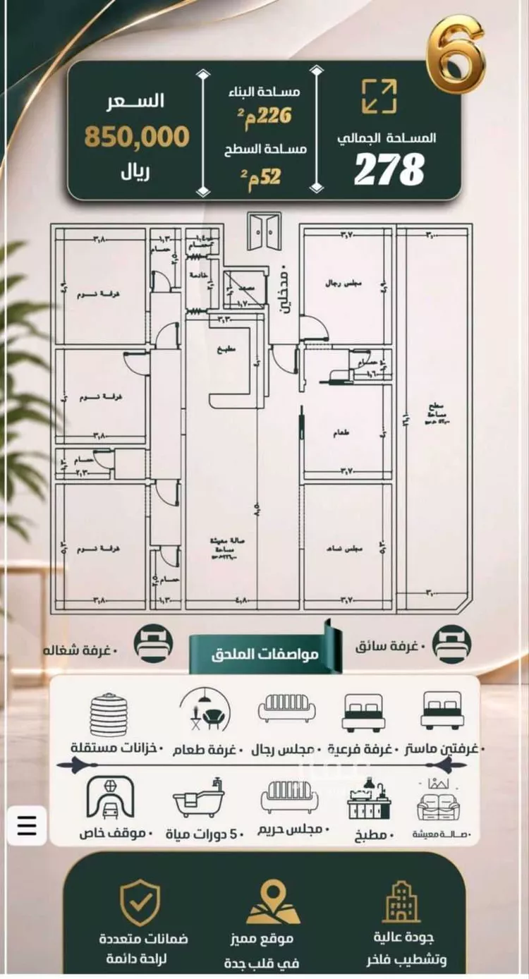 شقة للبيع في شارع نومان, حي النزهة, مدينة جدة, منطقة مكة المكرمة صورة 4