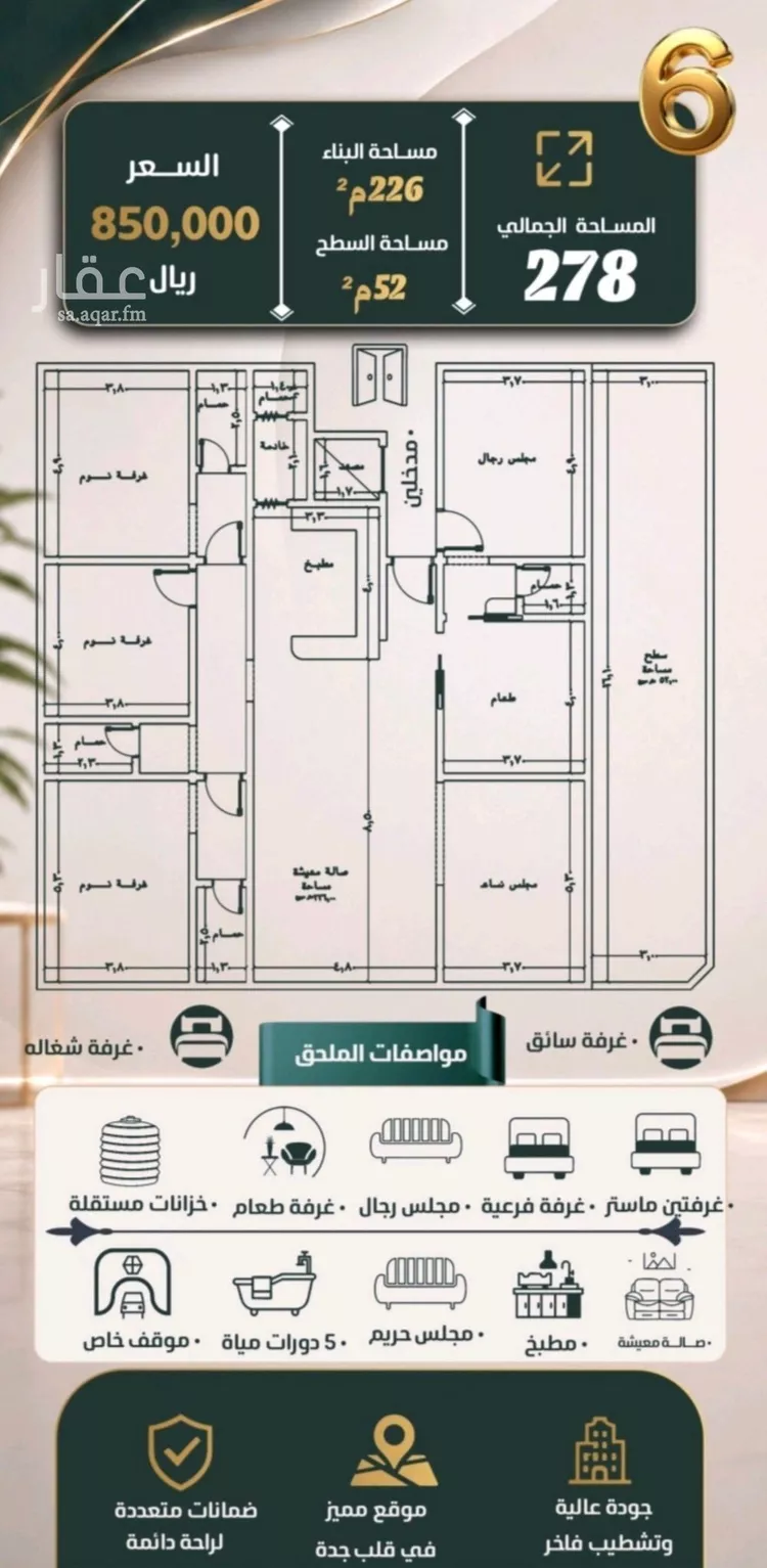 شقة للبيع في شارع نفوز السخا, حي النزهة, مدينة جدة, منطقة مكة المكرمة صورة 5