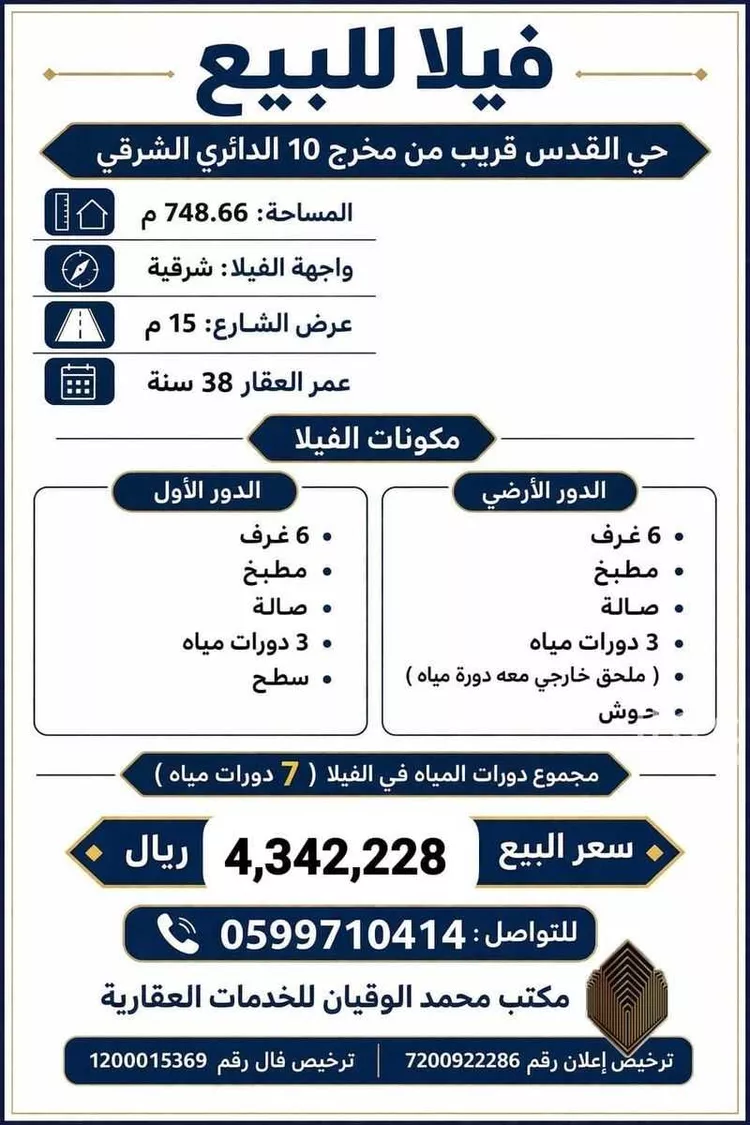 فيلا للبيع في شارع البرهان بن زيادة, حي القدس, مدينة الرياض, منطقة الرياض