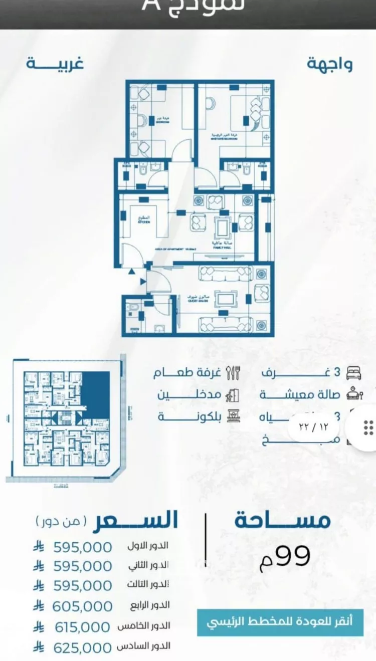 شقة للبيع في شارع الملك الصالح ايوب ابن الكامل, حي الرويس, مدينة جدة, منطقة مكة المكرمة صورة 3