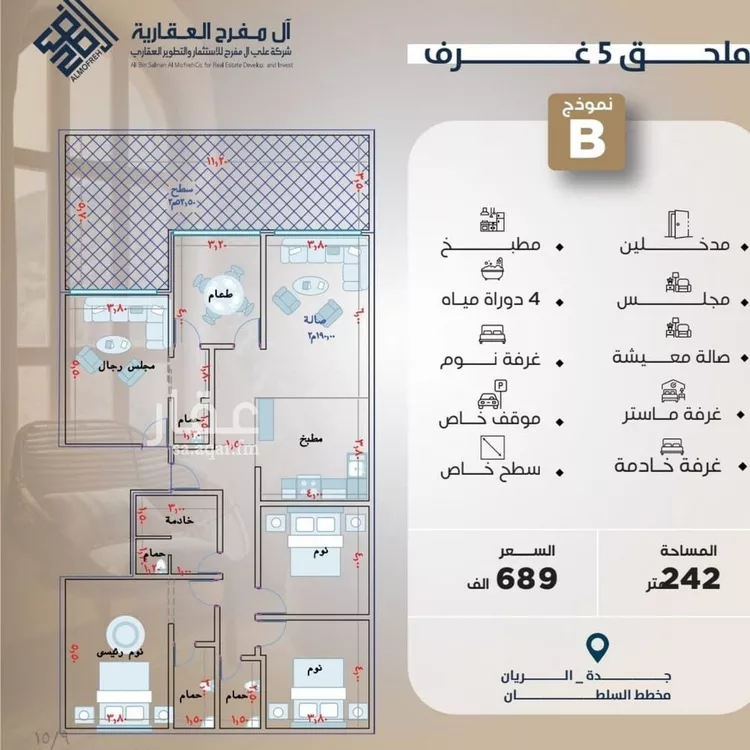 شقة للبيع في شارع عبد الرحيم الكناني, حي الريان, مدينة جدة, منطقة مكة المكرمة صورة 2