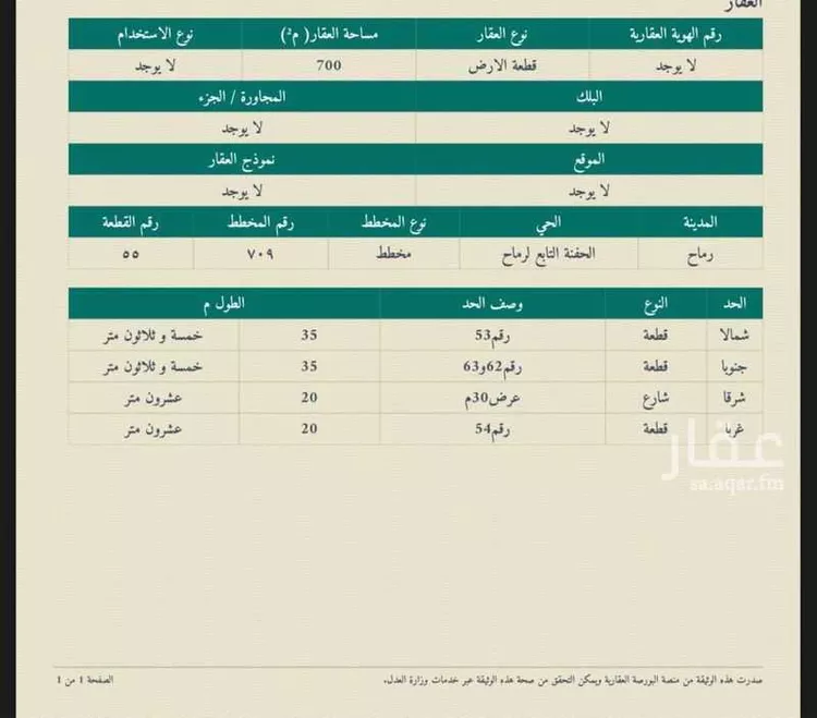 أرض للبيع في شارع الحفنه 1272, حي الحفنه, مدينة رماح - الحفنه, منطقة الرياض صورة 2