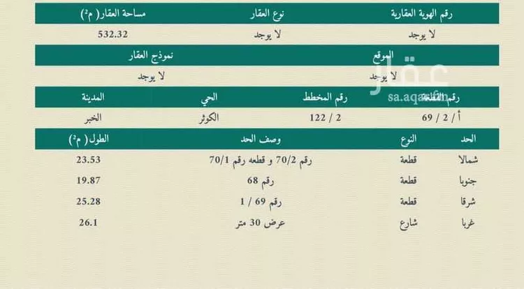 أرض للبيع في شارع جابر بن سليم, حي الكوثر, مدينة الخبر, المنطقة الشرقية