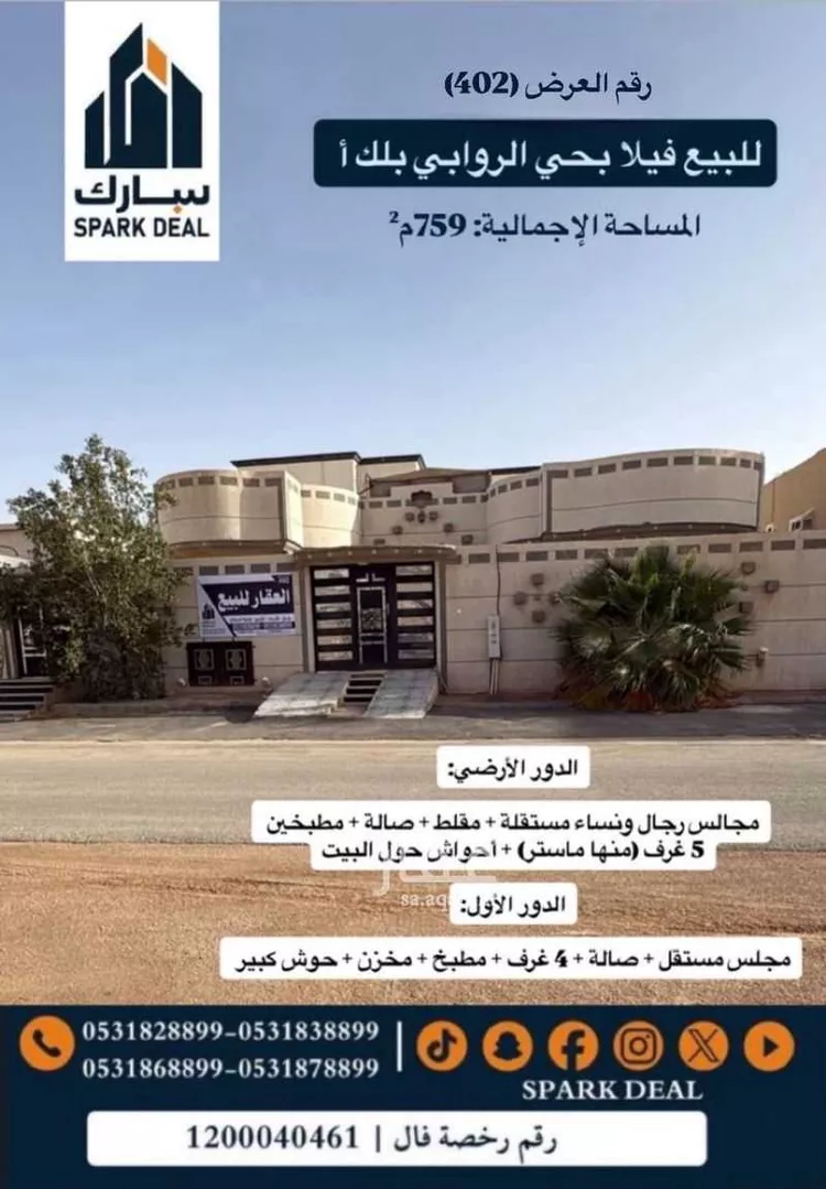 فيلا للبيع في شارع البراء بن مالك الانصاري, حي الروابي, مدينة عرعر, منطقة الحدود الشماليه