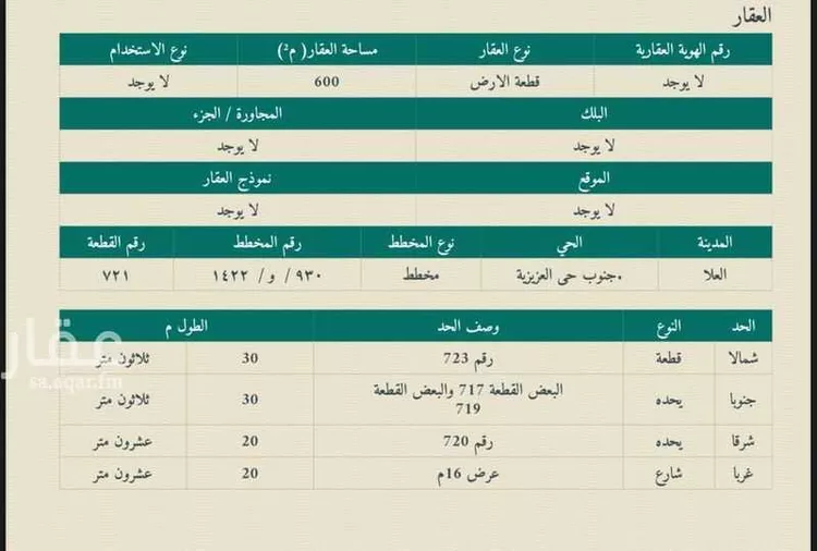 أرض للإيجار في شارع زيد بن ثابت ، حي العزيزية ، العلا ، العلا