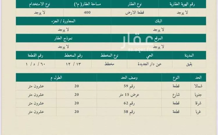 أرض للبيع في عين دار الجديدة ، بقيق