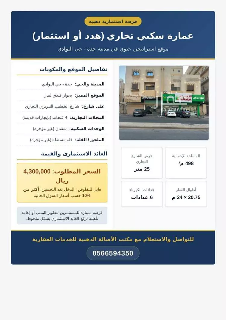 عمارة للبيع في شارع الخطيب التبريزي, حي البوادي, مدينة جدة, منطقة مكة المكرمة