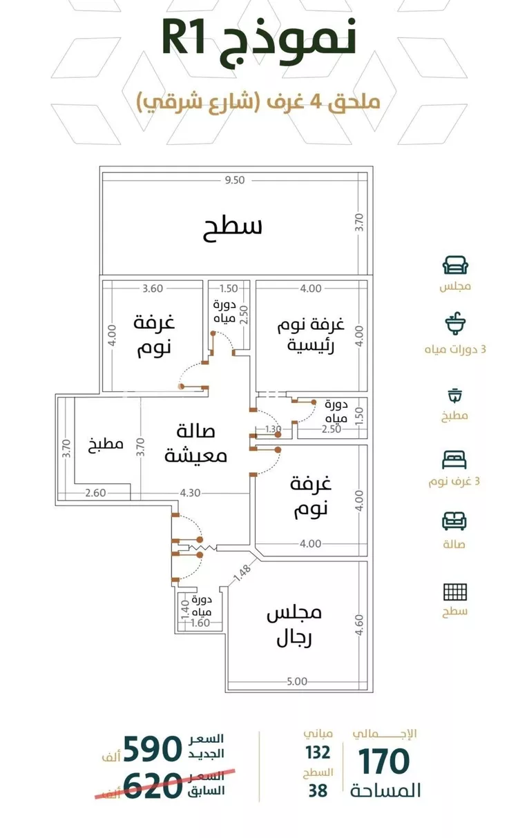 شقة للبيع في شارع الخليفة المأمون, حي الربوة, مدينة جدة, منطقة مكة المكرمة 1 صورة