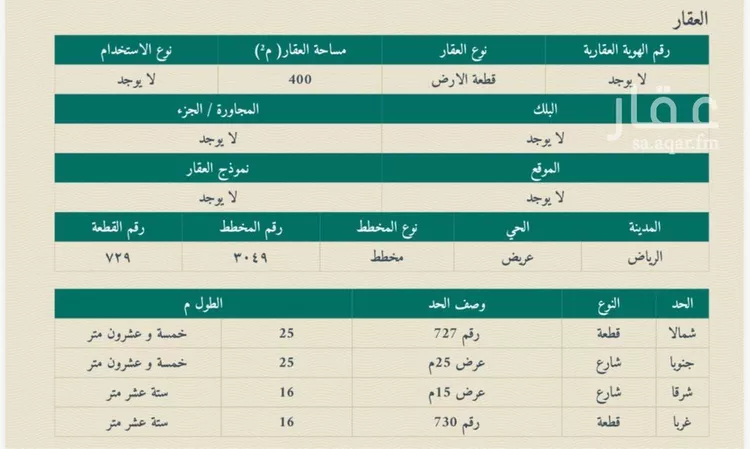 أرض للبيع في حي عريض, مدينة الرياض, منطقة الرياض صورة 4