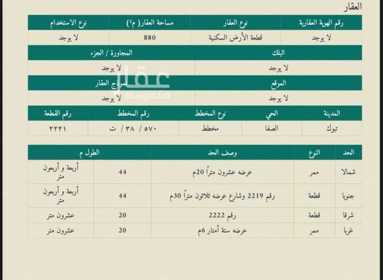 أرض للبيع في شارع النخبة ، حي الصفا ، تبوك ، منطقة تبوك صورة 2