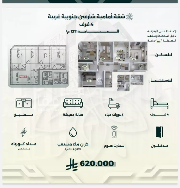 شقة للبيع في شارع محمد حسن العواد, حي الروضة, مدينة جدة, منطقة مكة المكرمة صورة 3