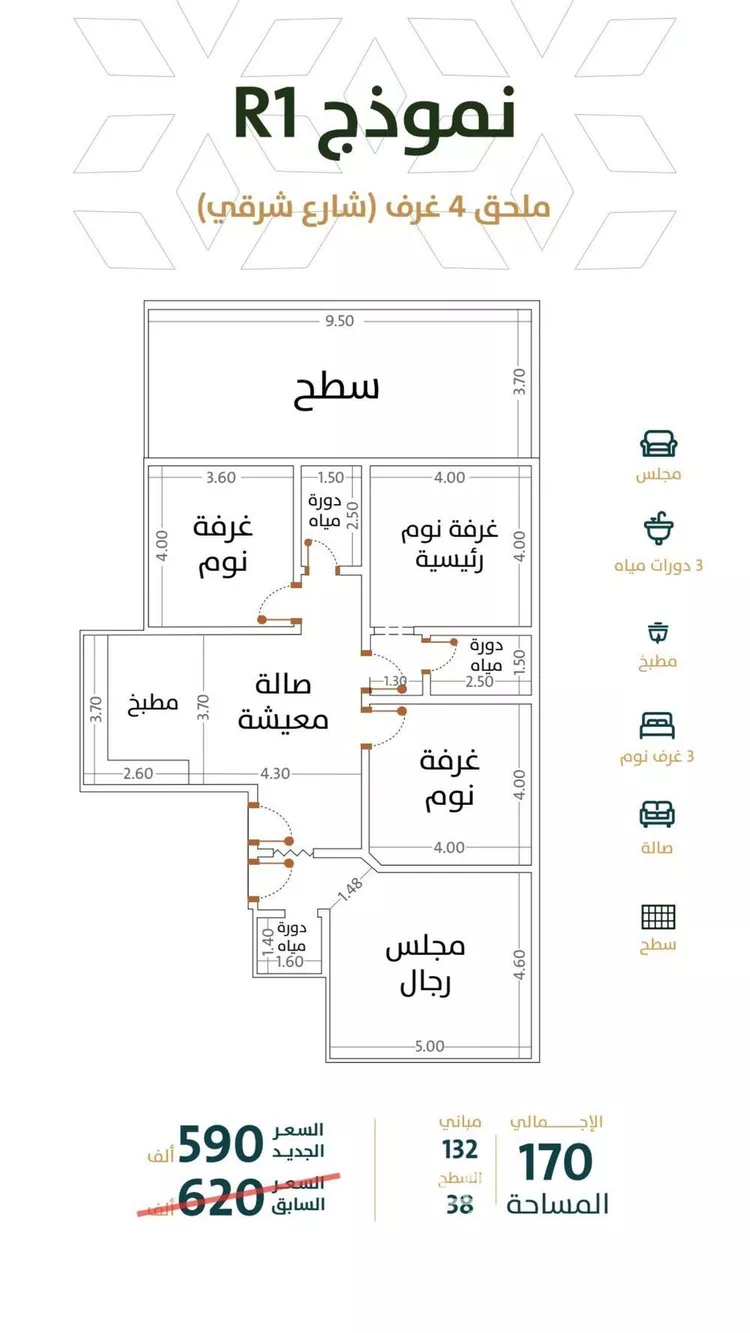 شقة للبيع في شارع الخليفة المأمون, حي الربوة, مدينة جدة, منطقة مكة المكرمة 1 صورة