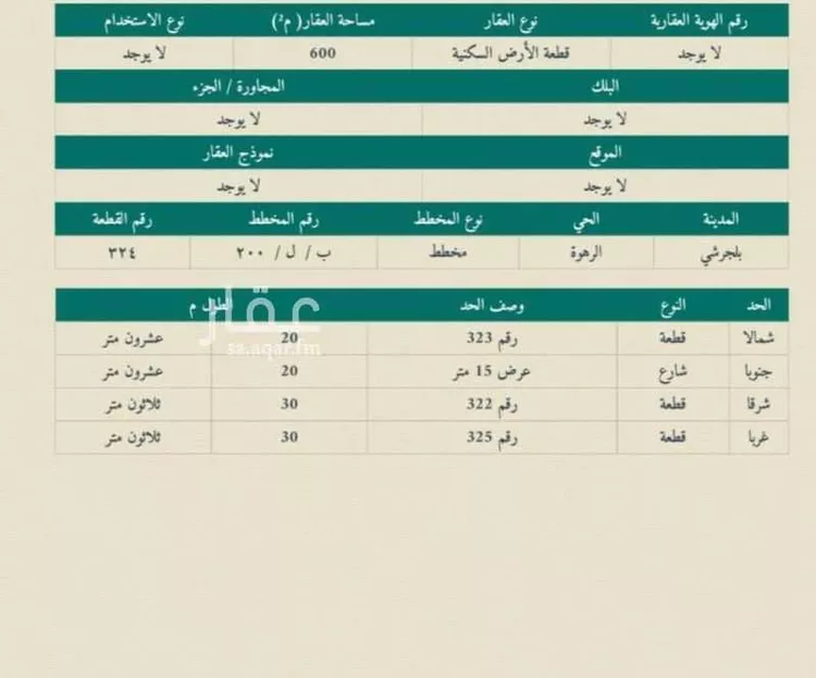 أرض للبيع في شارع حي ج8 37 ، حي الرهوة ، قرية الفرح ، بلجرشي