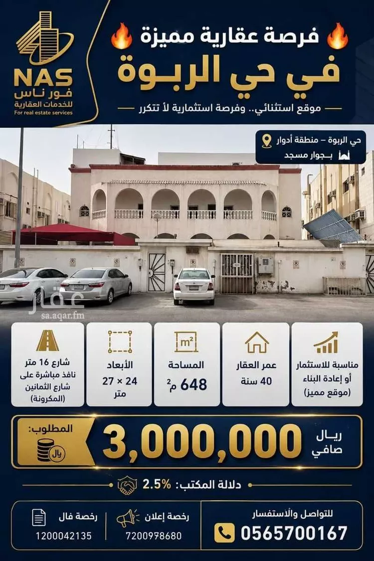 فيلا للبيع في شارع عبدالملك السعدي, حي الربوة, مدينة جدة, منطقة مكة المكرمة