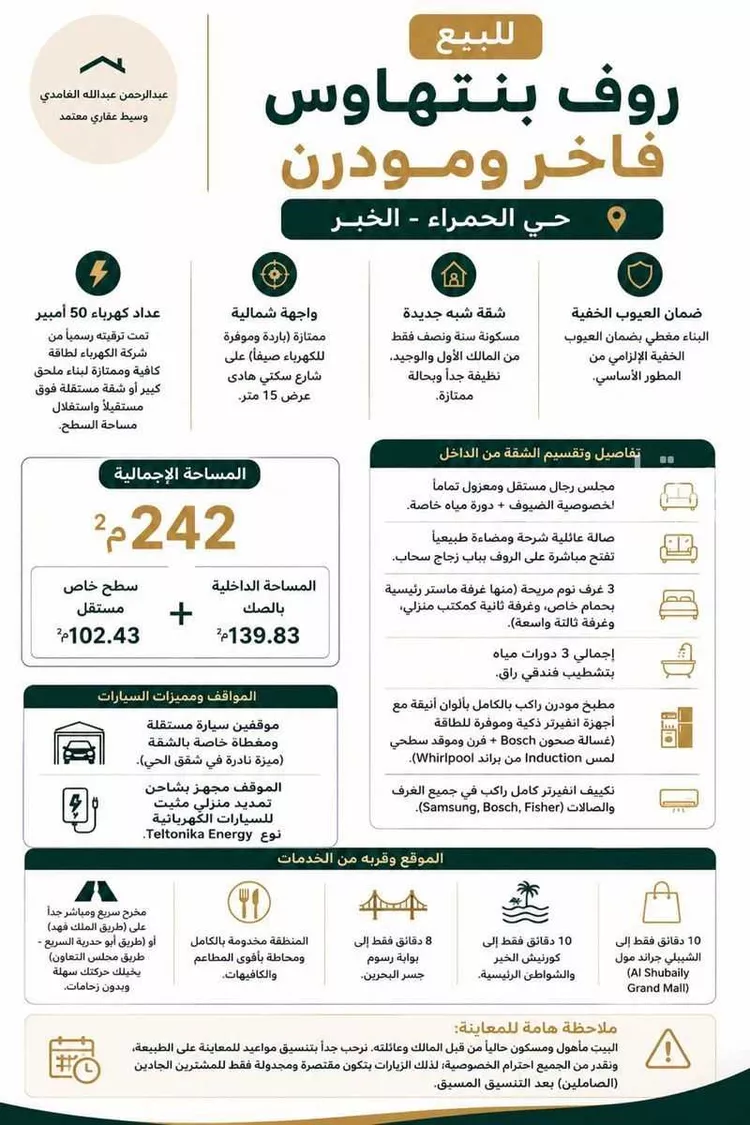 شقة للبيع في شارع النعيرية, حي الحمراء, مدينة الخبر, المنطقة الشرقية