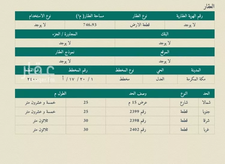 أرض للبيع في شارع النضر بن أنس الأنصاري رضي الله عنه, حي الخضراء, مدينة مكة المكرمة, منطقة مكة المكرمة