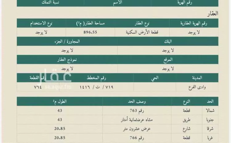 أرض للبيع في وادي الفرع ، وادي الفرع