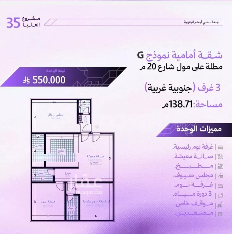 شقة للبيع في شارع الزبيدي, حي أبحر الجنوبية, مدينة جدة, منطقة مكة المكرمة