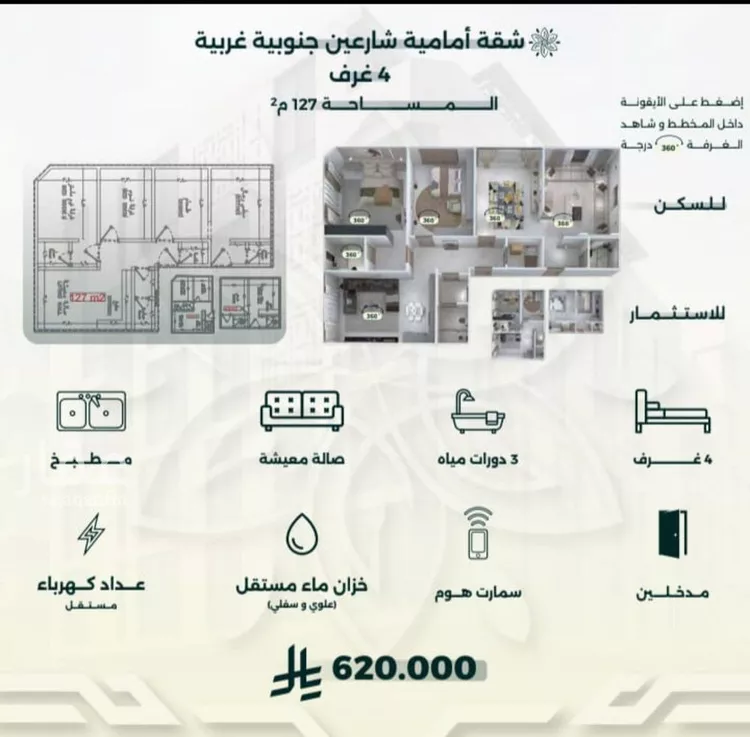 شقة للبيع في شارع محمد حسن العواد, حي الروضة, مدينة جدة, منطقة مكة المكرمة صورة 2